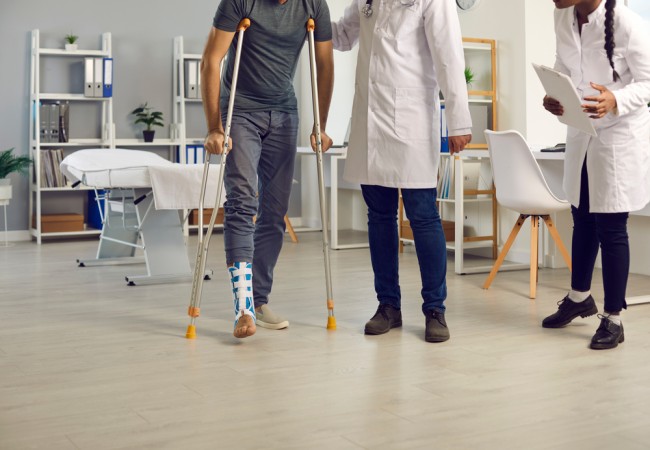 Patient with broken leg ankle injury