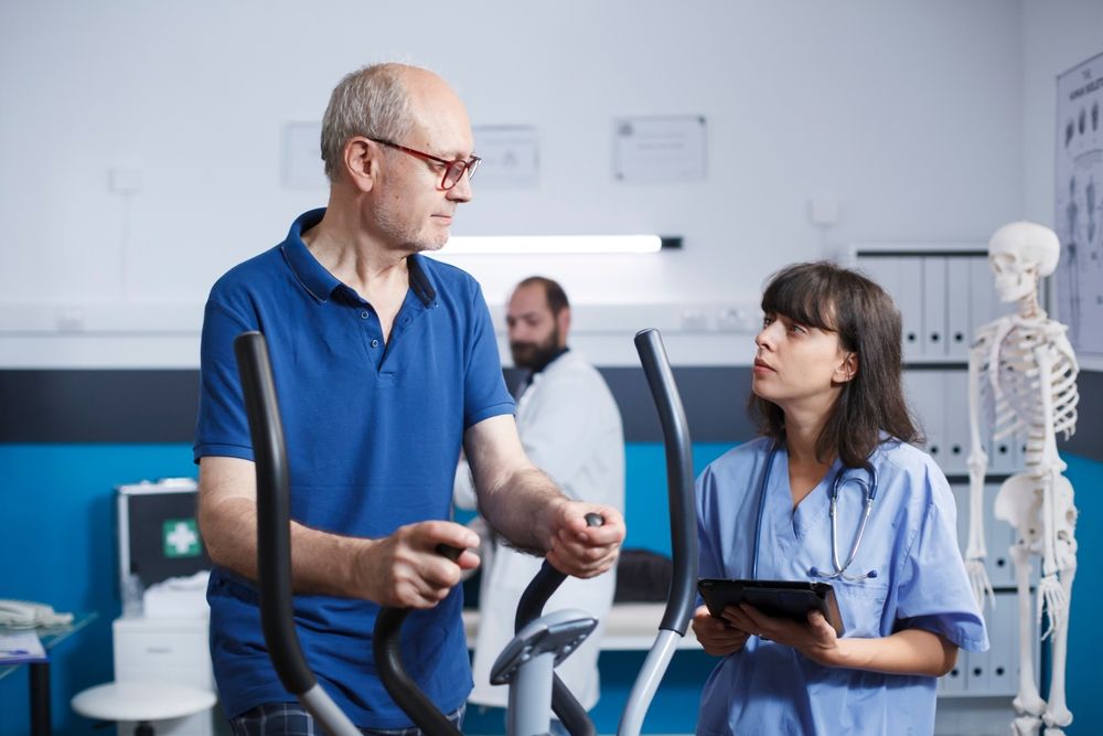 Man doing excercise on rehab excercise bike